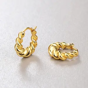 Hot sale 925 sterling silver loose twist big huggie hoop earrings 18k gold plated