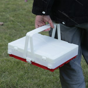 <b>Plastic</b> Pp Stackable Portable Camping Picnic Basket Collapsible Storage <b>Crate</b> With Handle and Lid - Product Image 6