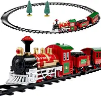 Conjunto de trem de brinquedo com pista, conjunto de trem elétrico com trilha elevada para árvore de natal, papai noel, boneco de neve, brinquedo para carro com luz de carregamento