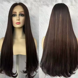 Nouvelle conception, mèches brunes, cheveux russes, longue perruque française transparente, perruque juive vierge sans colle, densité 150% pour la perte de cheveux - Product Image 4