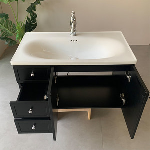 Modern Bathroom Vanity With Ceramic Basin Rectangular <b>Floor</b> <b>Standing</b> 48 In MDF Cabinet Painted Finish Contemporary Design - Product Image 5