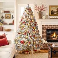 Sapin de Noël artificiel floqué de 1,80 m de haut, pré-éclairé, 250 LED blancs chauds, branches en PVC luxuriantes, pliable, en acier