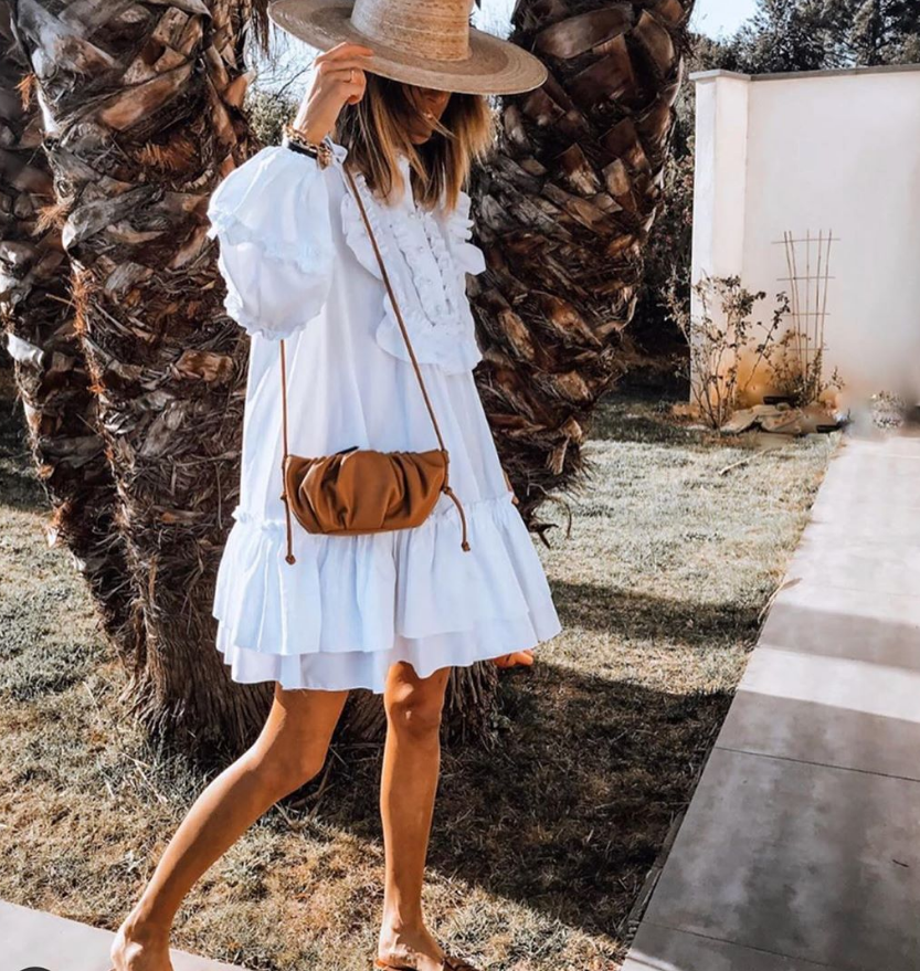 Летние белые плиссированные Женские повседневные платья мини с рукавами-фонариками и бисером, платье с круглым вырезом и длинным рукавом, белое платье-туника