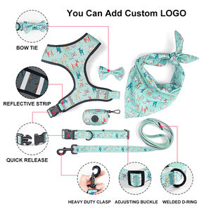ペット製品製造カスタムデザイナーナイロン犬の首輪とリーシュセット調節可能なストラップチェック柄生地ネオプレン犬のハーネスセット - Product Image 2