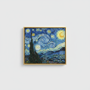 Van Gogh Starry Night Print: Tempered Glass or Printed <b>Canvas</b> <b>Wall</b> Art,GOLD FRAMED <b>CANVAS</b> - Product Image 2