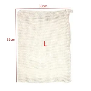 Cheap Eco Friendly Reusable Organic Cotton Mesh Drawstring <b>Mini</b> Tote Bag Customizable Size Custom Logo for Vegetables Packaging - Product Image 4