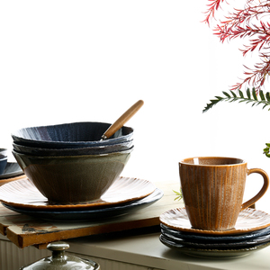 Taza de Té Kung Fu de Cerámica Hecha a Mano, Estilo Europeo, Tono Tierra Rústico, con <span class=keywords><strong>Rayas</strong></span> Verticales y Asa Ergonómica - Product Image 2