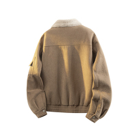 Blouson Bomber en Daim Beige Hiver OEM avec Col en Peau de Mouton, Multi-Poches Fonctionnelles, Fermeture Éclair Épaisse, Style Universitaire