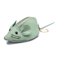 Porte-monnaie pour femme en cuir véritable souple, motif animalier de dessin animé, mini, mignon, avec fermeture éclair, style frais, pochette pour usage quotidien