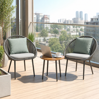 Ensemble bistrot moderne 3 pièces en corde tressée pour extérieur, avec coussins et table d'appoint, idéal pour balcon, jardin, terrasse