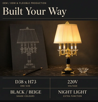Lampe de table candélabre noire et dorée, veilleuse E14 220V, abat-jour en tissu bicolore pour credenza, bibliothèque, console, chariot de bar, casier à vin