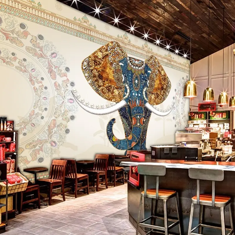 Style thaïlandais éléphant Mural asie du sud-est indien Zen rétro Spa boutique papier peint Thai Restaurant décoration papier peint