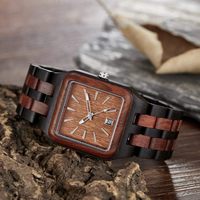 Jam Tangan Pria Persegi Kayu Analog Quartz Movement Handcraft Ringan untuk Pria