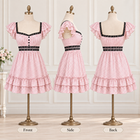Robe mini pour femme OEM, légère, tissée, à pois, avec dentelle, manches volantées, ourlet à volants, coupe trapèze