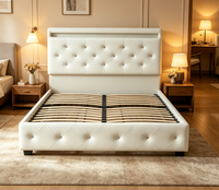 Lit élégant capitonné réglable avec tiroirs de rangement sous le lit, revêtement en cuir blanc, structure métallique, mobilier de chambre, sans sommier