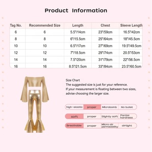 ชุดเต้นรำสีทองสำหรับเด็กผู้หญิงอายุ 6-16 ปี เสื้อครอปเมทัลลิกพร้อมกางเกงขายาว ชุดสำหรับงานวันเกิด ถ่ายภาพ การแสดงบนเวที - Product Image 6