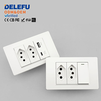 DELEFU - Enchufe de Pared Brasileño Modelo 118, Panel Blanco Ignífugo de PC, Interruptor de Pared Oculto de 20 A con USB+Tipo C