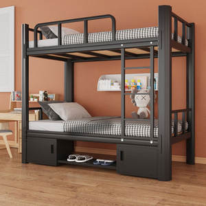Chambre Queen en Fer et Acier Escaliers bon Marché Garçon Double Maison en Métal pour Fille Adolescents Enfants Adultes <span class=keywords><strong>Lit</strong></span> Superposé avec <span class=keywords><strong>Gigogne</strong></span> et Rangement - Product Image 1
