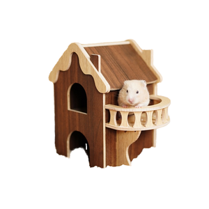 Vente en gros d'usine - Cachette carrée classique pour hamster en bois massif naturel, écologique, robuste, durable et imperméable pour petits animaux d'intérieur - Product Image 1