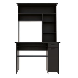 Black Wengue 2-Drawer 7-Shelf <b>Computer</b> <b>Desk</b> With Hutch Home Office Furniture - Product Image 4