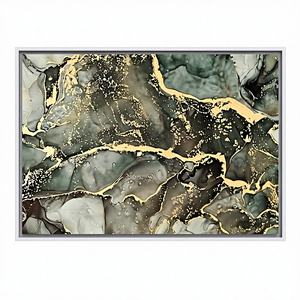 Elegante Panel Decorativo de Lienzo con Estampado de Mármol Verde y Dorado, Arte Decó en Marco Transparente para Colgar en la Pared - Product Image 1
