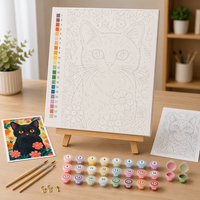 Kit de peinture par numéros encadré personnalisé, chat noir mignon et fleurs, toile tendue, peinture acrylique DIY par numéros pour adultes débutants