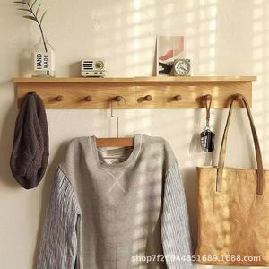 Wooden <b>Wall</b> <b>Mounted</b> Coat Rack With <b>Shelf</b> Natural Color Entryway Bedroom Storage Organizer Nordic Style Hook Rack For Clothes - Product Image 1