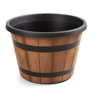 Maceta de Plástico ZAA Diseño Barril de Madera Modelo AM-0420-4 Diámetro 35cm Jardinera Grande para Uso en Exterior e Interior - Product Image 1