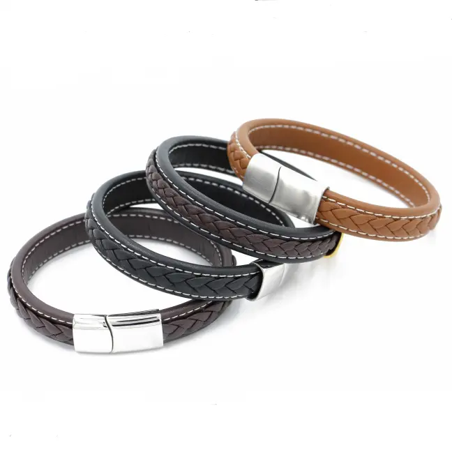 jewelry leather 2023 Cheap fashion jewelry accessories genuine mens handmade black braided leather engraved bracelet