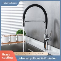 Robinet de cuisine extractible tout cuivre avec valve en céramique, eau chaude/froide, flexible en silicone rotatif pour évier, lavabo, montage sur comptoir