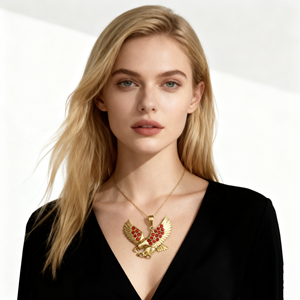 Оптовая продажа, мужские ювелирные изделия из меди, 14 карат, позолоченный Классический кулон с 9 объемными мощными животными, большим орлом, цирконием, агуила, кольганте - Product Image 3