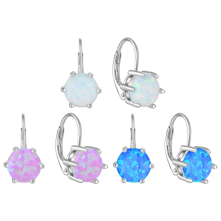 Bông tai đá opal màu xanh dương 925 Sterling bạc không gây dị ứng đồ trang sức October Birthstone đồ trang sức leverback Bông tai cho phụ nữ