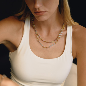 Collar de Cadena de Acero Inoxidable Dorado de Dos Tonos, Diseño Ovalado Geométrico, Joyería para Mujer, Regalo de Lujo Ligero, Collar de Moda - Product Image 2