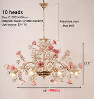 Lampe d'art moderne faite à la main en céramique décoration lustres or rose fleur lustres luxe nouveaux luminaires pour salon chambre