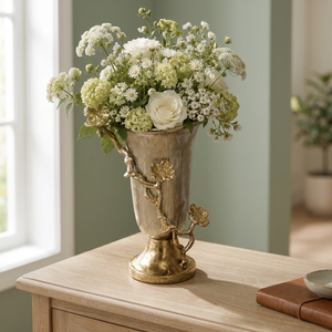 Luxury Antique <b>Gold</b> Metal Flower <b>Vase</b> with Decorative Floral Vine Design for Home Décor & Table Centerpiece - Product Image 2