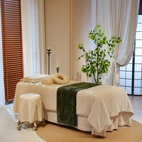 Ensemble de draps de lit de salon de beauté kaki de qualité supérieure Green Top, ensemble de draps-housses pour lit de spa, housse de table de massage, ensemble de 4 pièces
