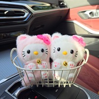 Porte-clés mousqueton Hello Kitty en peluche 12 cm, animal en peluche doux avec clochette, breloque de voiture en forme 3D, rembourrage en coton PP, couleurs rose et blanc