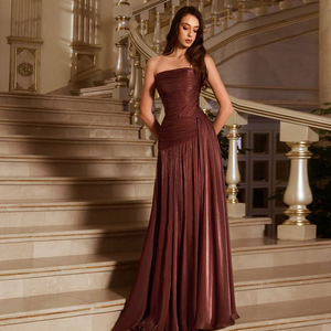 فستان سهرة شارون سعيد SF175 باللون الأحمر الصدئ بتصميم A-line مع تنورة جانبية مطوية ومزينة بالدرابيه، فستان حفلات بسيط للنساء (غير متوفر في المخزون) - Product Image 1