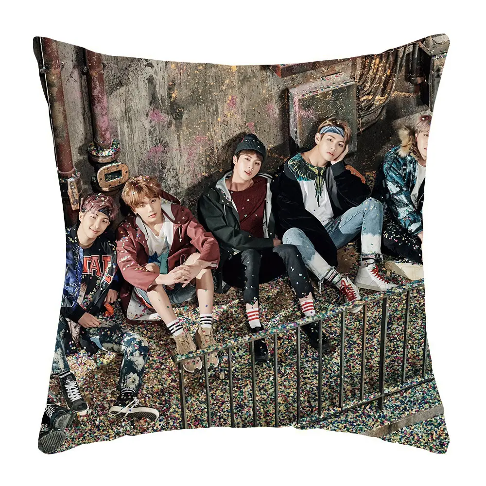 Korean Style Custom Movie Star Character Printed Cushion Cover Custom Print Pillowcase 45X45cm for Young People