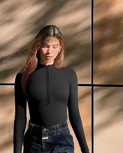 Body de mujer 2026 de manga larga, ajustado, acanalado, de una pieza con cremallera frontal, nuevo tipo ajustado, bodys de moda - Product Image 4