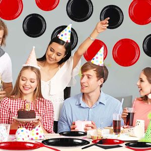 Red And <b>Black</b> Disposable Paper <b>Plates</b> Forks Napkins Party Supplies Set For Celebration Events - Product Image 4