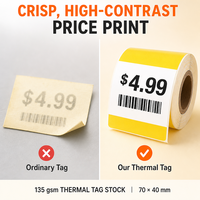 Étiquettes de prix pour étagères 70x40mm, papier thermique direct 135gsm, rouleau de 200 pièces, haute résolution pour les étiquettes de prix des magasins de détail