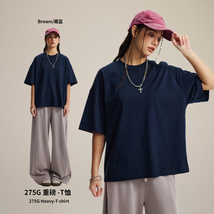 เสื้อยืดแขนสั้นผู้ชาย ผ้าฝ้าย 100% น้ำหนัก 260 กรัม ทรงหลวม สไตล์สตรีทแวร์ สีพื้น ไซส์ S-2XL - Product Image 3