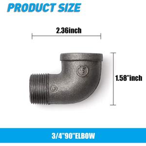 Codo de montaje de tubería de <span class=keywords><strong>90</strong></span> grados para el hogar NPT macho <span class=keywords><strong>X</strong></span> NPT codo hembra roscado de hierro maleable negro fundido para tubería de plomería Steampunk - Product Image 4