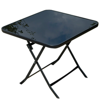 Table moderne pliable et durable avec plateau en verre et structure en fer pour cour, jardin, terrasse, camping, pique-nique, barbecue, fête