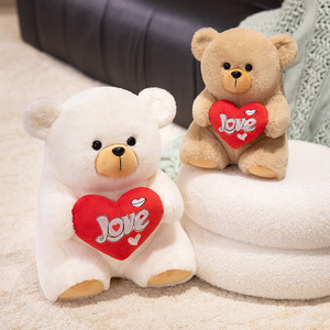 Ngày Valentine Gấu bông màu nâu trắng <span class=keywords><strong>t</strong></span>ôi yêu bạn thêu với trái tim màu đỏ Gối dễ thương nhìn PP bông điền món quà hoàn hảo - Product Image 4