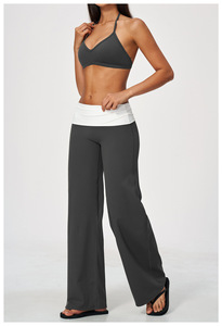 Conjunto Deportivo de 2 Piezas para Mujer, Top Corto con Tirantes y Pantalones Acampanados de Cintura Alta, Azul, Tejido Transpirable, Primavera Verano - Product Image 6