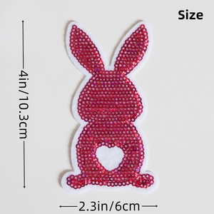 Kızlar için renkli Bunny demir-on yamalar küçük paskalya pullu Glitter yama kalp şeklinde hayvan tavşan giyim işlemeli - Product Image 4