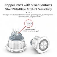 Interrupteur à bouton-poussoir en métal plaqué argent 16mm 19mm 22mm, momentané ou à enclenchement, avec indicateur LED pour panneau électrique