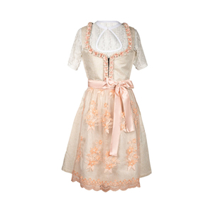 <b>Women</b> Traditional Dirndl <b>Dress</b> Floral Embroidery A-Line Midi Length Criss-Cross Neckline Short Sleeve <b>Vintage</b> Style - Product Image 1